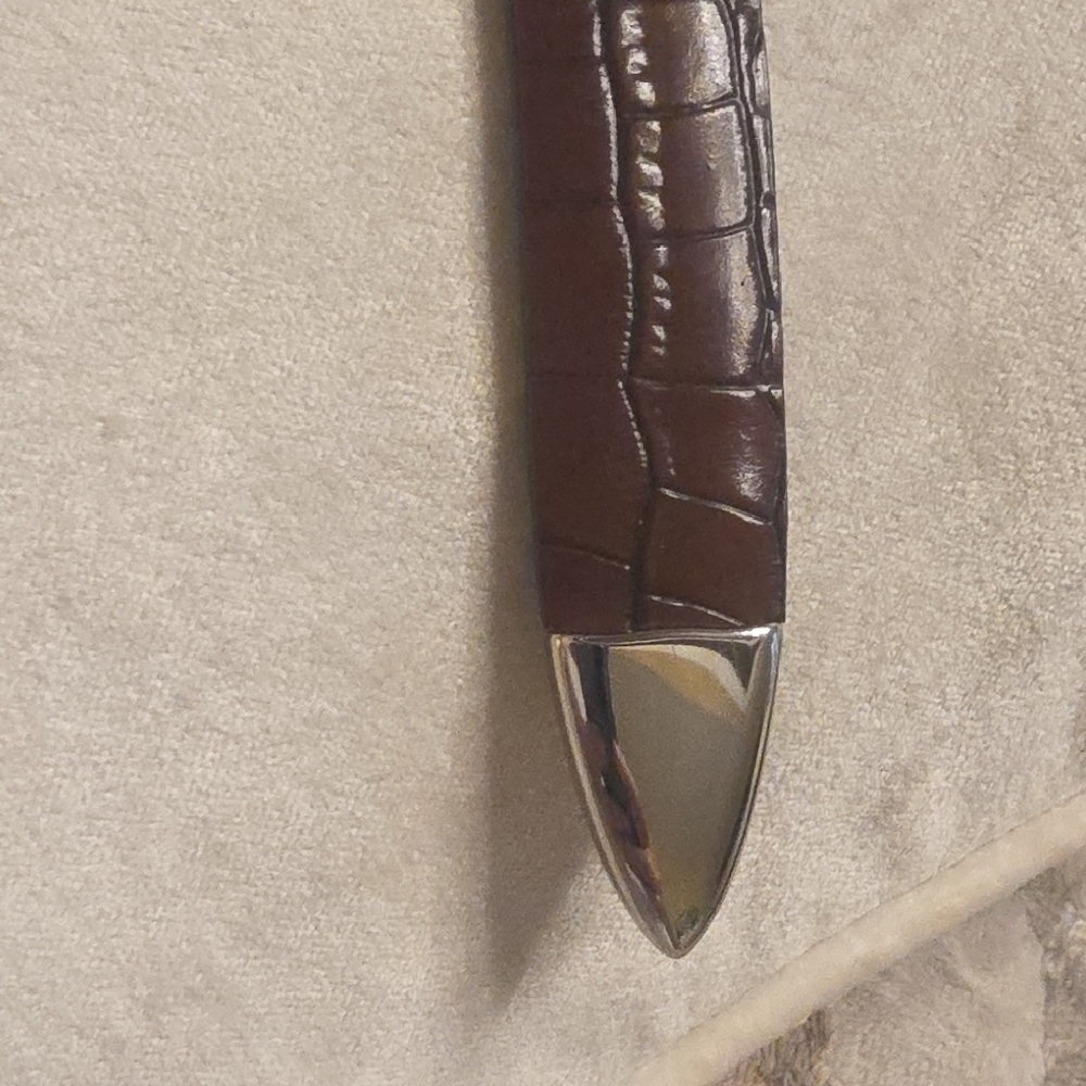 Paul Fredrick Embossed Italian Calfskin Two-Tone Leather Belt Size 36 - Picture 7 of 13